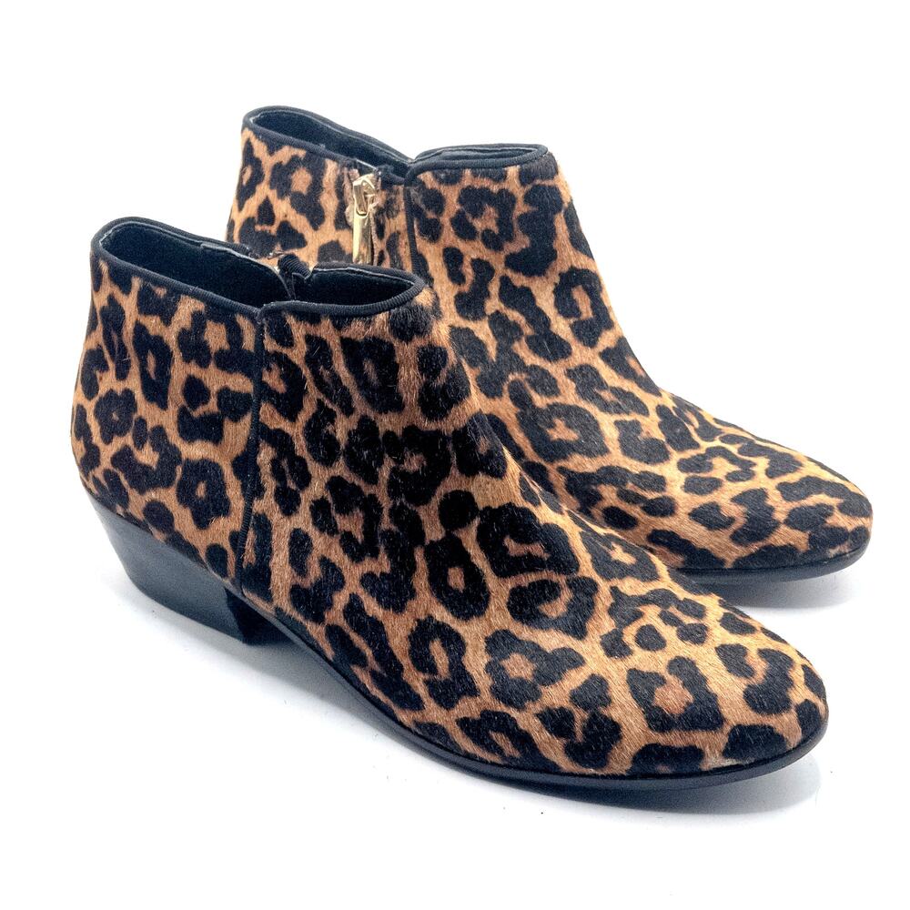 Sam Edelman Ankle Boots US Size 9.5 Orange Leopard Edgy Glam Stacked Heel - Picture 2 of 9